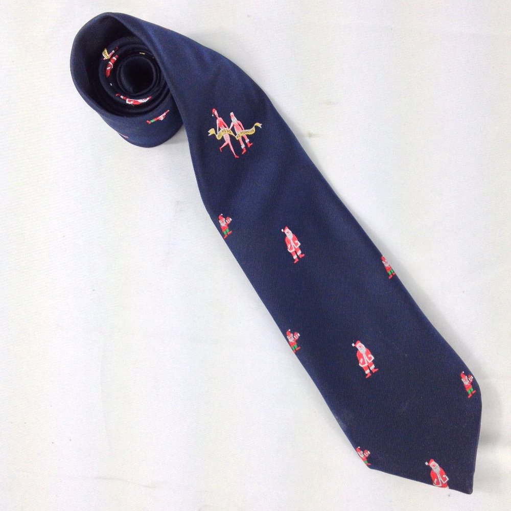 Empire Mens Santa Claus Christmas Dk. Blue Polyester Tie 59"x 3.5" Used